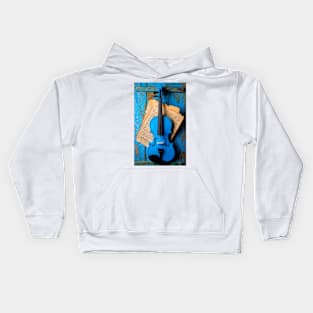 Blue Violin Hanging On Blue Wall Kids Hoodie